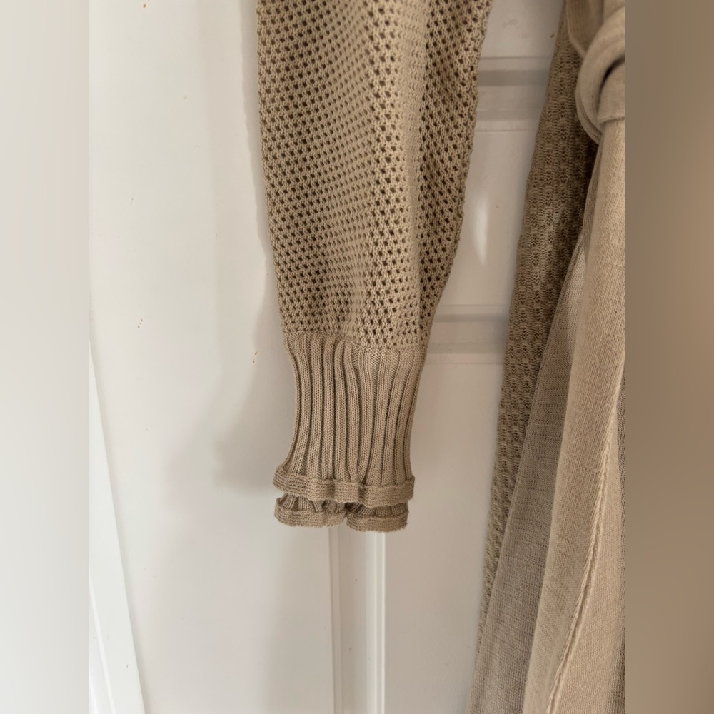 Vintage 100% Pure Wool Midi Dress Bib Collar Neutral French Sezane Vibes S M - Picture 4 of 7